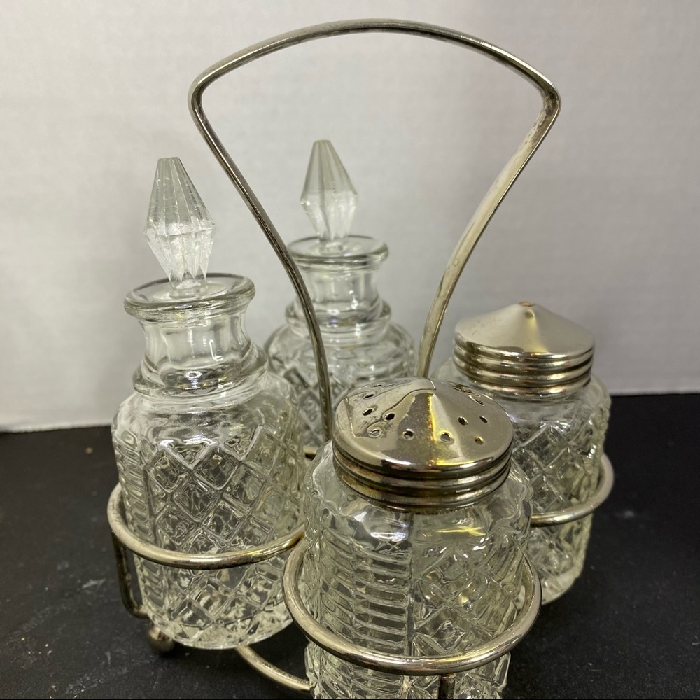 Vintage cut glass condiment cruet set - Picture 7 of 7